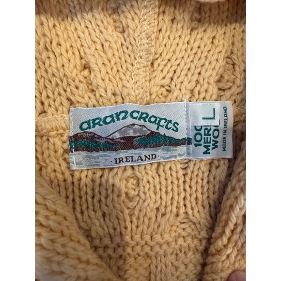 Aran Crafts Cardigan Large Ireland Cable Knit Merino Wool Zip Hooded Jacket - Picture 4 of 11